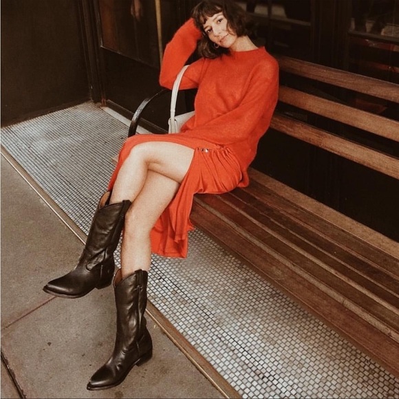 1980s VINTAGE Frye Aztec Geometric Leather Brown Cognac Embroidered Cowboy Boot - Picture 2 of 15